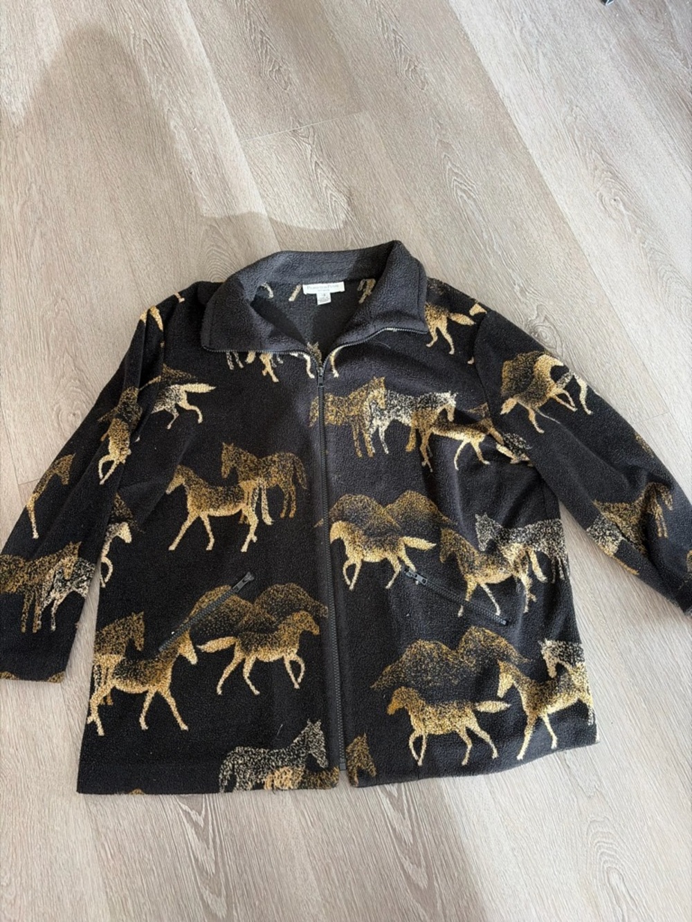 Vintage equestrian horse fleece Print Zip-Up sweatshirt